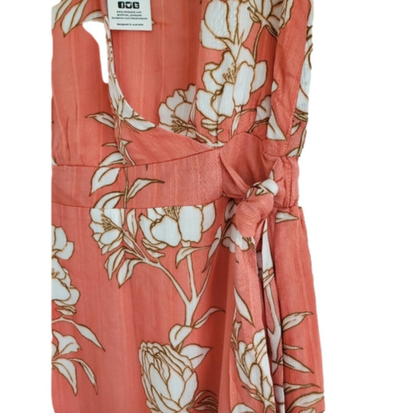 Minkpink's Lovina Wrap Style Mini Dress Coral Pink Floral Print Size M… - Picture 7 of 16